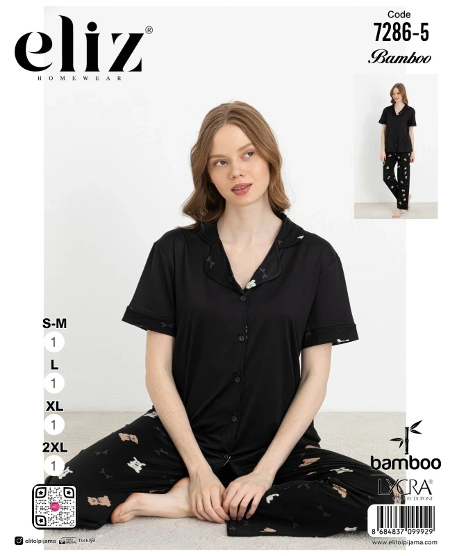ELİZ 7286-5 DÜĞMELİ PİJAMA TAKIMI SİYAH