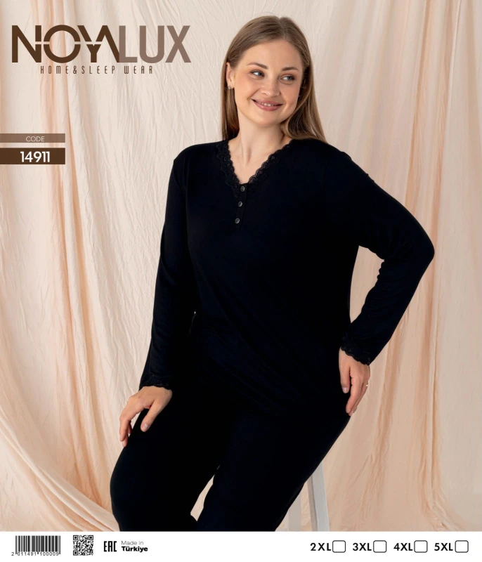 NOYALUX 14911 YAKA DANTELLİ V YAKA 3 DÜĞMELİ BATTAL KADIN PİJAMA TAKIMI