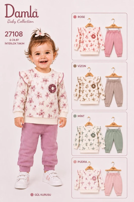 DAMLA 27108 ÇİÇEKLİ KIZ BEBEK TAKIM 6-24 AY