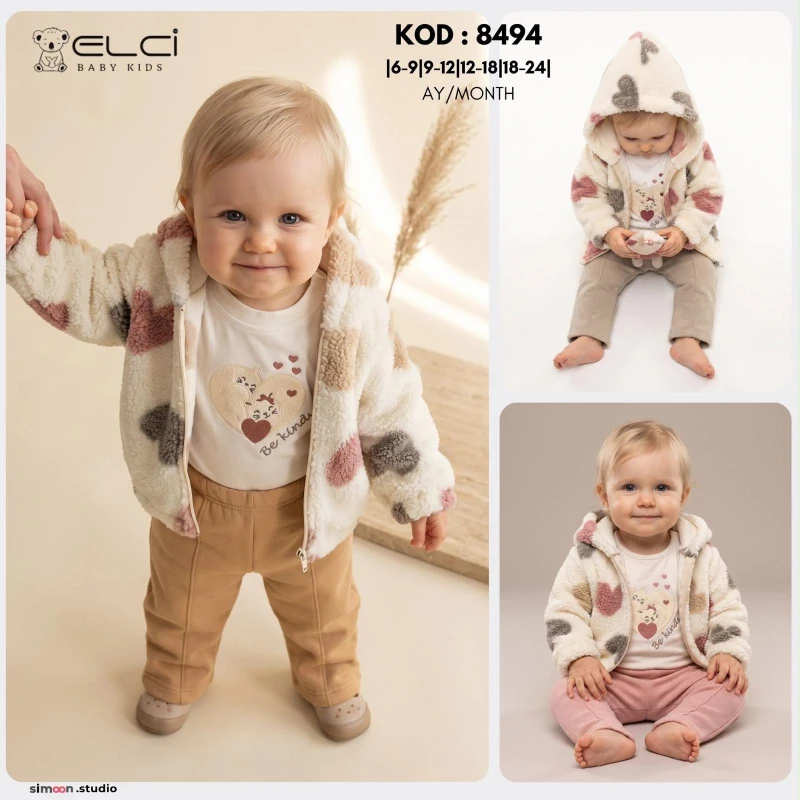 ELCİBABY 8494 KIZ BEBEK 3'LÜ TAKIM 6-24 AY
