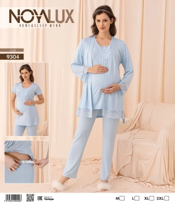 NOYALUX 9304 HAMİLE PİJAMA TAKIMI 3'LÜ TAKIM MAVİ