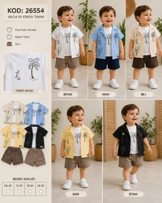 DAMLA 26554 PALMİYE NAKIŞLI 3'LÜ ERKEK BEBEK TAKIM