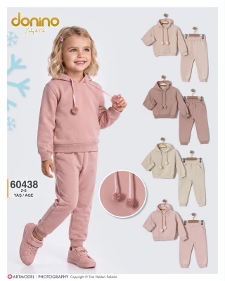 DONİNO 60438 PONPONLU KAPŞONLU ÜÇ İPLİK ŞARDONLU KIZ ÇOCUK 2-5 YAŞ