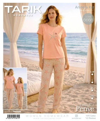 TARIK 6668 WOMEN STARFRIEND PRINTED SHORT SLEEVE POWDER S-2XL