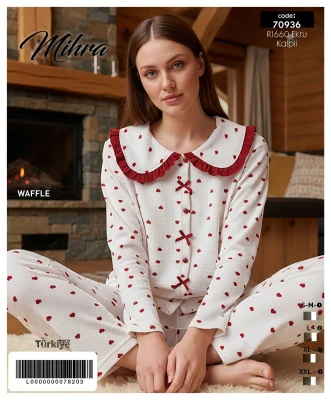 MİHRA 70936 R1660 WAFFLE DÜĞMELİ YAKASI FIRFIRLI PİJAMA TAKIMI