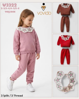 VOVİDO V3322 SÖK TAK ÖRME YAKALI TAKIM KIZ ÇOCUK 2-6 YAŞ