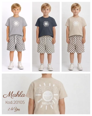 MAHLA KİDS 20105 KEEP ON BASKILI ŞORTLU TAKIM BEJ