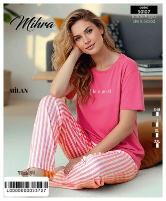 MİHRA 50107 R3106 MİLAN KISA KOL ALT UZUN PİJAMA
