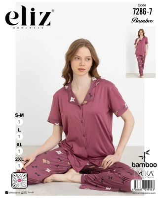 ELİZ 7286-7 BUTTONED PAJAMA SET DAMSON