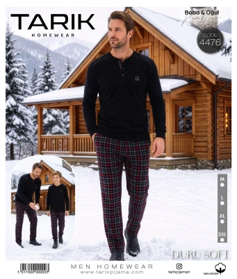 TARIK 4476 ERKEK NAKIŞLI ALT EKOSELİ PİJAMA TAKIMI SİYAH