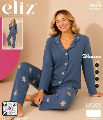 ELİZ 7387-9 WAFFLE DÜĞMELİ PİJAMA TAKIMI