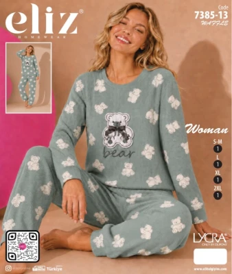 ELİZ 7385-13 WAFFLE KOMPLE DESENLİ BASIC PİJAMA TAKIMI