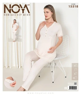 NOYALUX 15518 HAMİLE PİJAMA TAKIMI EKRU