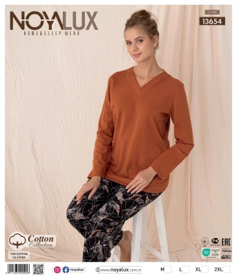 NOYALUX 13654 COTTON YAKASI GARNİLİ NAKIŞLI KADIN PİJAMA TAKIMI