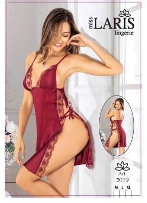 MİSS LARİS 2019 SATEN DANTEL DETAYLI ELBİSE TAKIMI BORDO