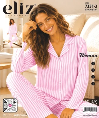 ELİZ 7351-3 KADIN DÜĞMELİ BAMBU PİJAMA TAKIMI