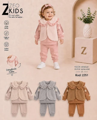 MİNİZEO 2251 KÜRK YELEKLİ TAKIM KIZ BEBEK 6-18 AY
