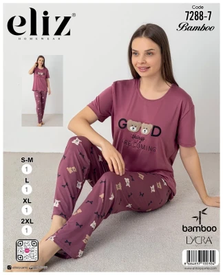 ELİZ 7288-7 BAMBOO BAYAN NAKIŞLI PİJAMA TAK MÜRDÜM