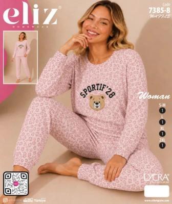 ELİZ 7385-8 WAFFLE KOMPLE DESENLİ BASIC PİJAMA TAKIMI