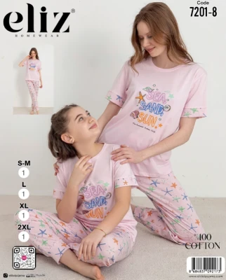 ELİZ 7201-8 BAYAN MANŞETLİ PİJAMA TAKIM AÇIK PEMBE