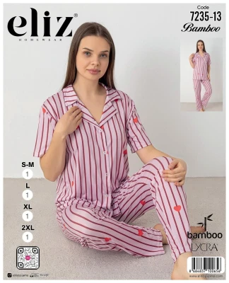 ELİZ 7235-13 BAMBOO DÜĞMELİ PİJAMA TAKIMI PEMBE