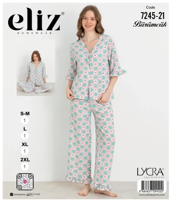 ELİZ 7245-21 KADIN SABAHLIK PİJAMA 2'Lİ TAKIM BEYAZ