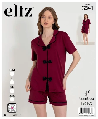 ELİZ 7234-1 PAPYONLU ŞORT TAKIM BORDO