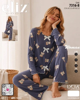 ELİZ 7316-8 İTHAL RAPORLU PAPYONLU PİJAMA TAKIMI