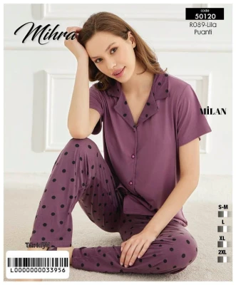 MİHRA 50120 R089 MİLAN KISA KOL DÜĞMELİ PİJAMA TAK