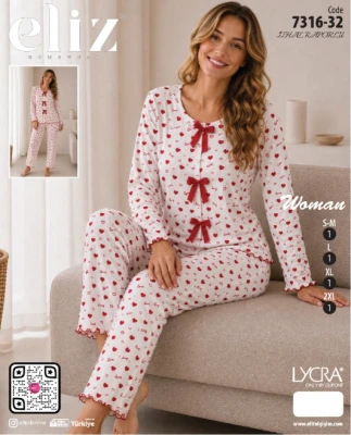 ELİZ 7316-32 İTHAL RAPORLU PAPYONLU PİJAMA TAKIMI