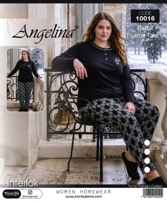 TARIK ANGELİNA 10016 BAYAN BATTAL İNTERLOK PİJAMA TAKIMI SİYAH 2XL-5XL