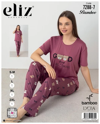 ELİZ 7288-7 BAMBOO BAYAN NAKIŞLI PİJAMA TAK MÜRD