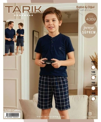 TARIK 4369 EKOSE DESEN KISA KOL SİYAH 11-16 YAŞ