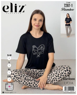 ELİZ 7287-1 BAMBOO BAYAN BASKILI PİJAMA TAKIMI SİY