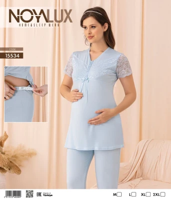 NOYALUX 15534 HAMİLE PİJAMA TAKIMI MAVİ