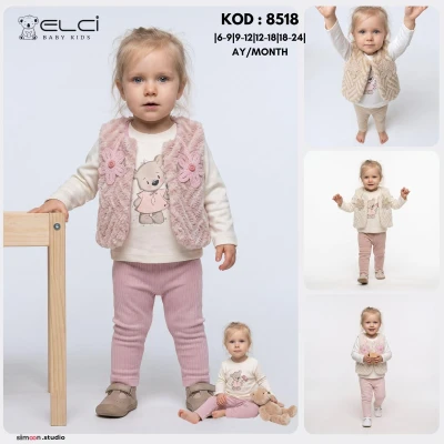 ELCİBABY 8518 KIZ BEBEK 3'LÜ TAKIM PUDRA 6-24 AY