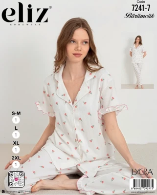 ELİZ 7241-7 KADIN DÜĞMELİ PİJAMA TAKIM
