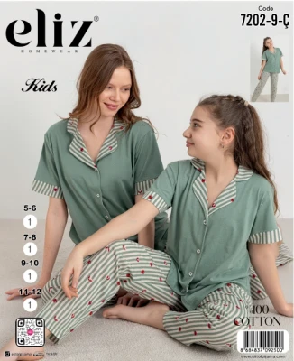 ELİZ 7202-9-Ç ÇOCUK DÜĞMELİ PİJAMA TAKIM ÇAĞLA YEŞİLİ