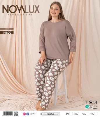 NOYALUX 14802 BİSİKLET YAKA BATTAL KADIN PİJAMA TAKIMI VİZON 2XL-5XL