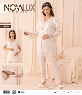 NOYALUX 9301 HAMİLE PİJAMA TAKIMI EKRU