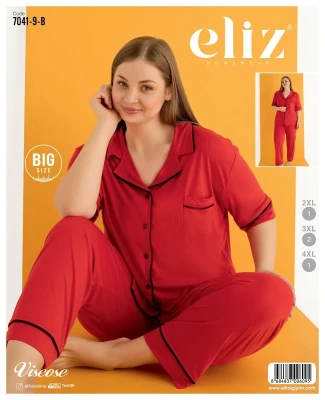 ELİZ 7041-9B VİSKON BAYAN DÜĞMELİ PİJAMA TAKIMI