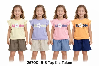 DAMLA 26700 BLOOM BASKILI 2'Lİ KIZ ÇOCUK TAKIM