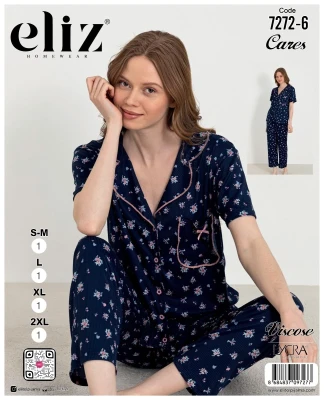 ELİZ 7272-6 WOMEN'S BUTTONED PAJAMA SET, NAVY BLUE