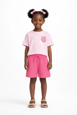 MAHLA KİDS 20117 ÇİLEK BASK. ŞORTLU TK PEMBE 2-3 Y