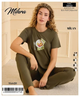MİHRA 50123 R3051 Milan Baskılı Besic Haki-Bon pet