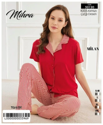 MİHRA 50120 R205 MİLAN KISA KOL DÜĞMELİ PİJAMA TAK