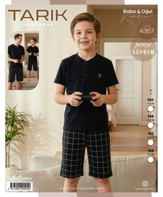 TARIK 4367 KARELİ DESEN KISA KOL SİYAH 11-16 YAŞ