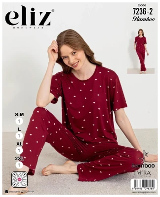 ELİZ 7236-2 BASIC PİJAMA TAKIMI BORDO