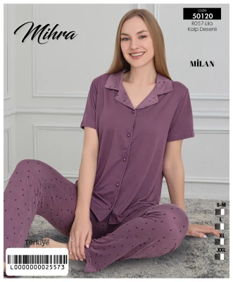 MİHRA 50120 R057 MİLAN KISA KOL DÜĞMELİ PİJAMA TAK