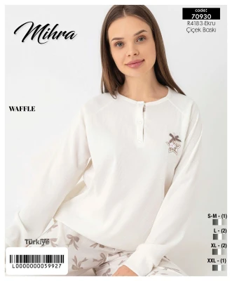 MİHRA 70930 R4183 WAFFLE PATLI REGLAN KOL PİJAMA TAKIMI EKRU
